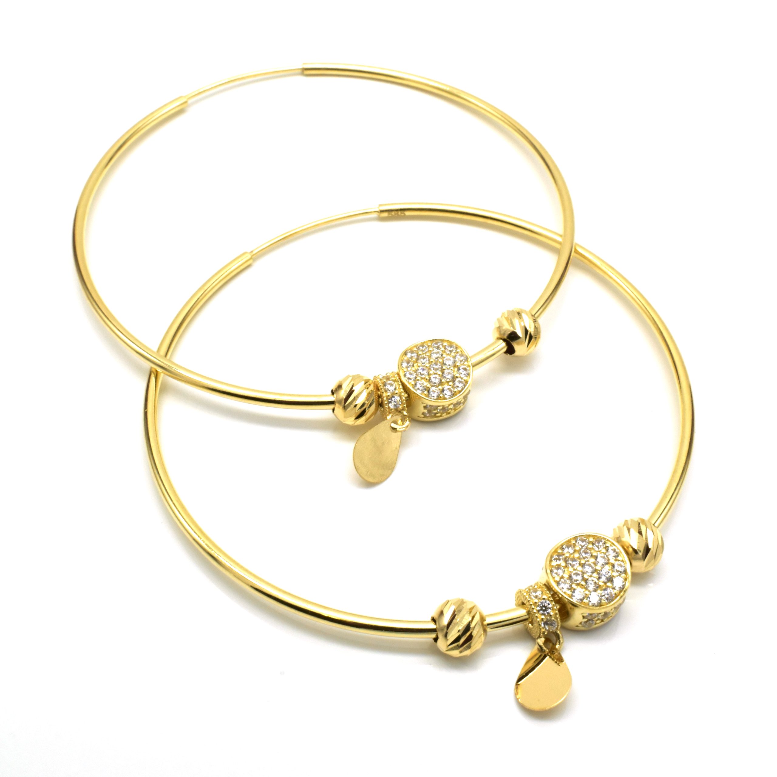 златни обеци халки с капка цирконий 14K Avangard Gold