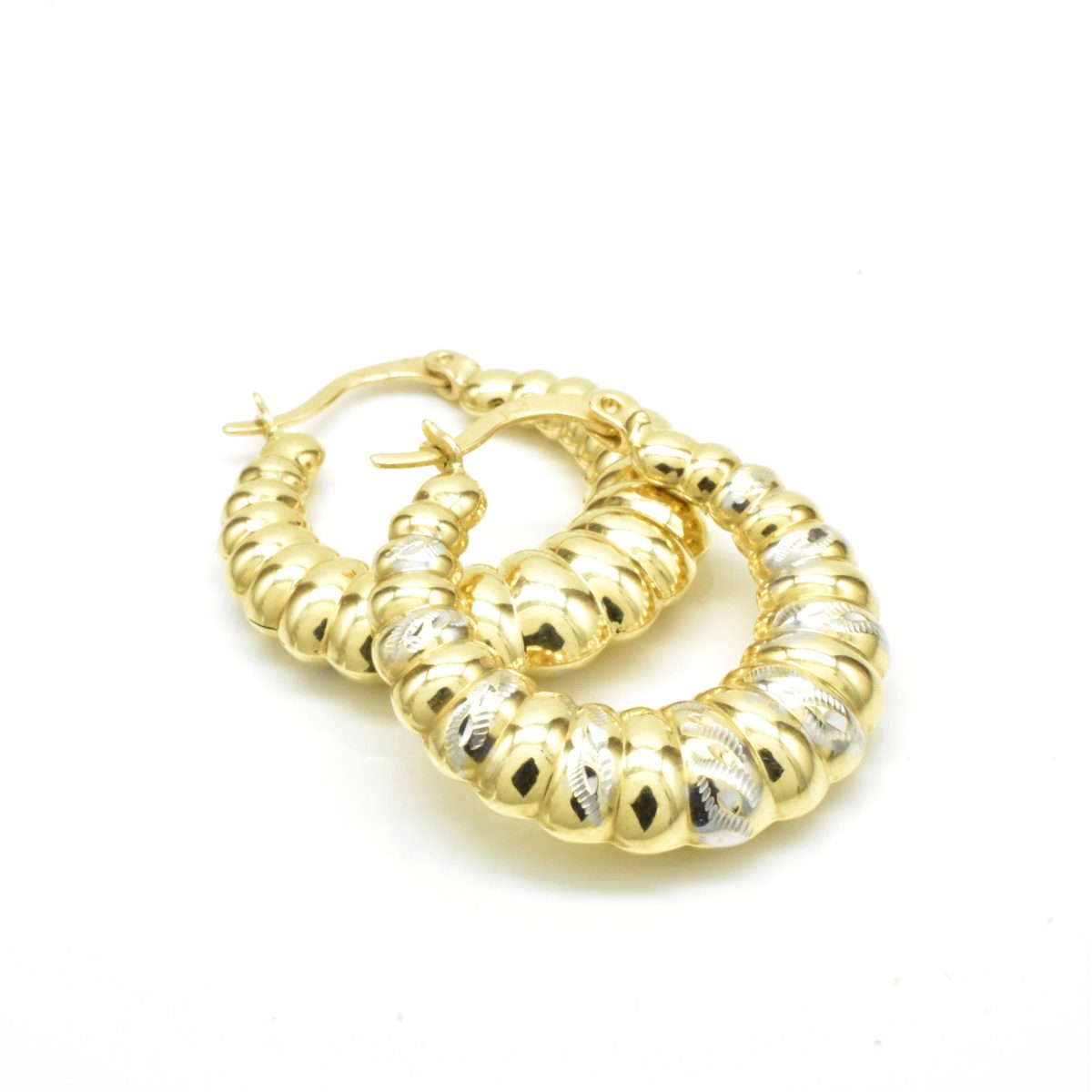 златни обеци халки оребрени 14K двуцветни Avangard Gold
