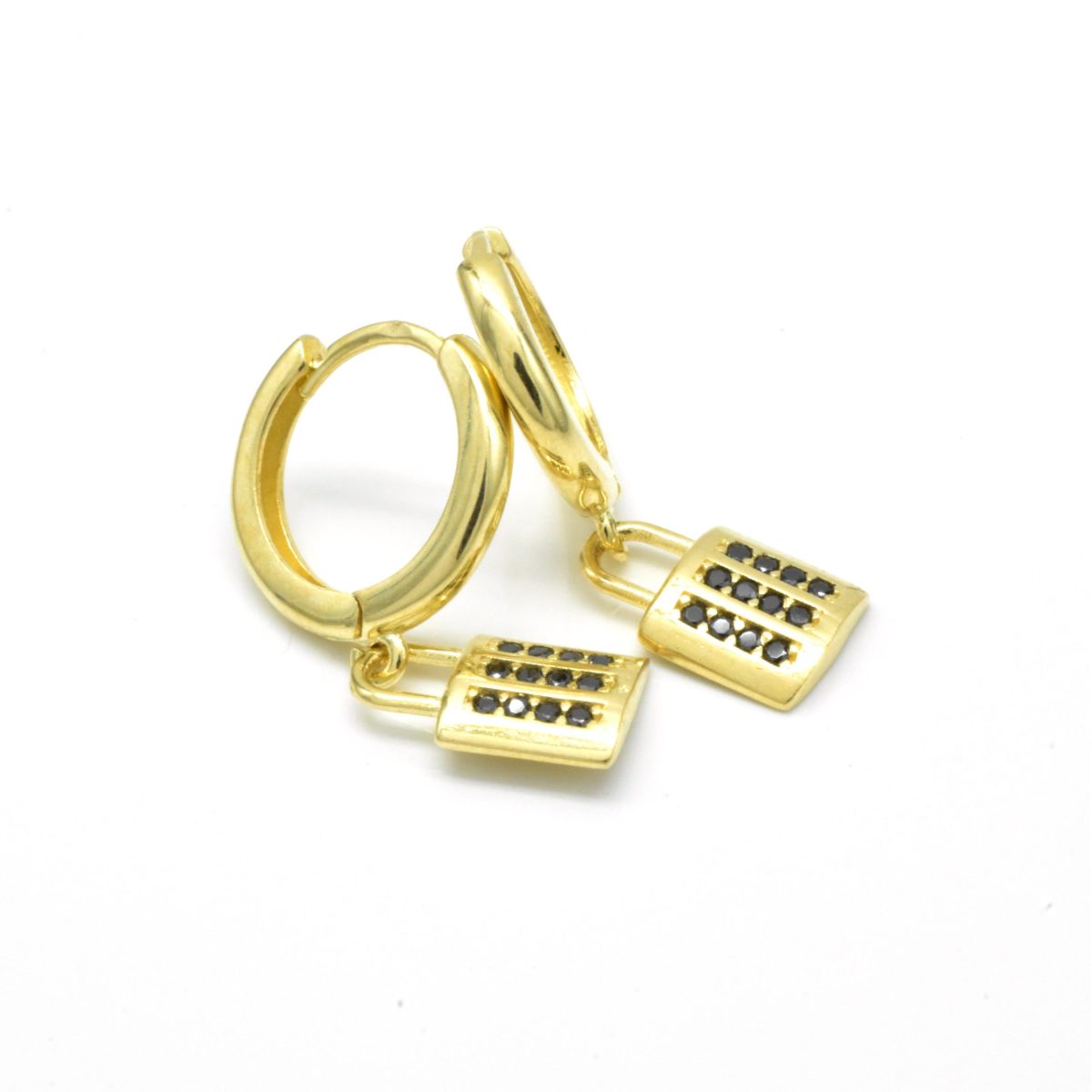 златни обеци катинар черен цирконий 14K Avangard Gold