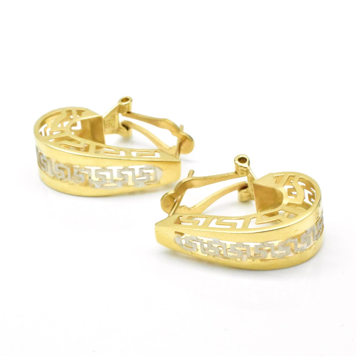 златни обеци с гръцки орнамент 14K Avangard Gold