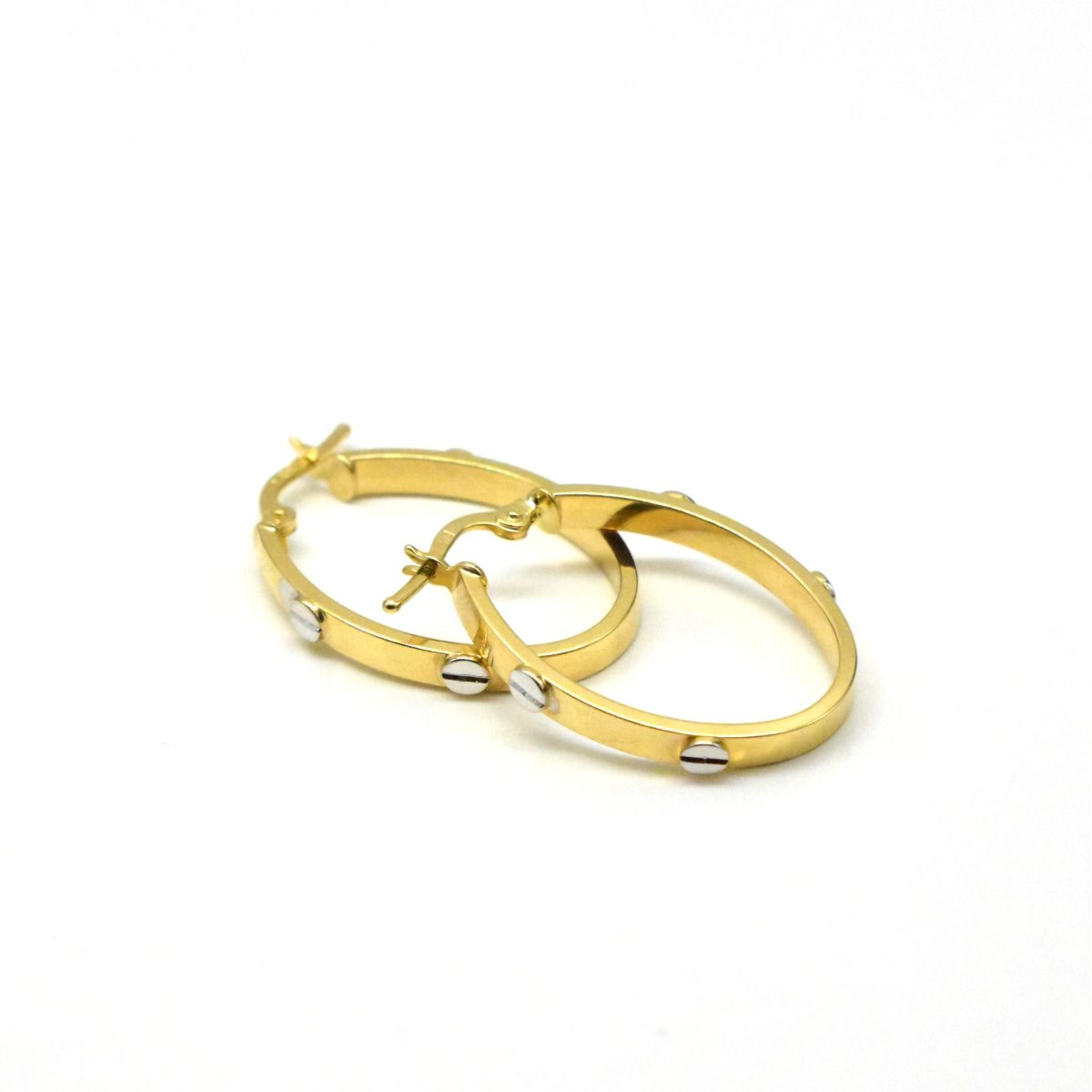 златни обеци халки с бели елементи 14k