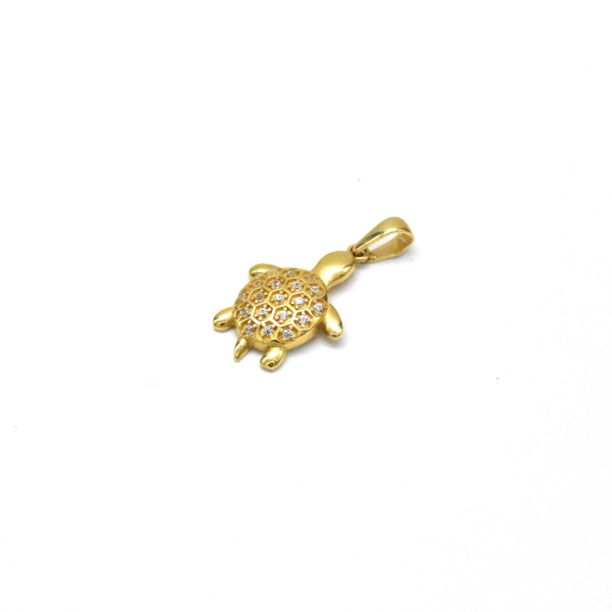 златна висулка костенурка с камъни 14K бял цирконий