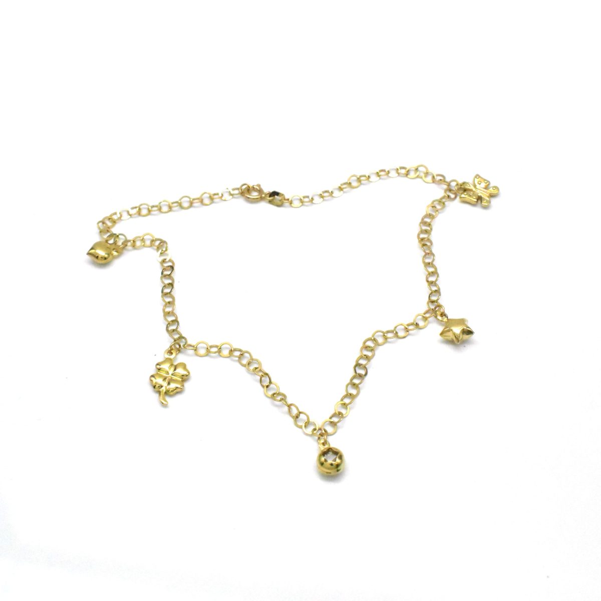 Дамска златна гривна за крак с висулки 14K