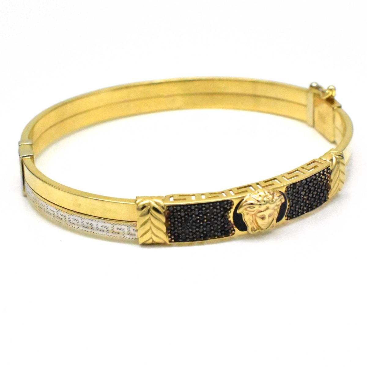 Мъжка златна гривна Medusa с черни камъни 14K – 17.62гр - Image 2