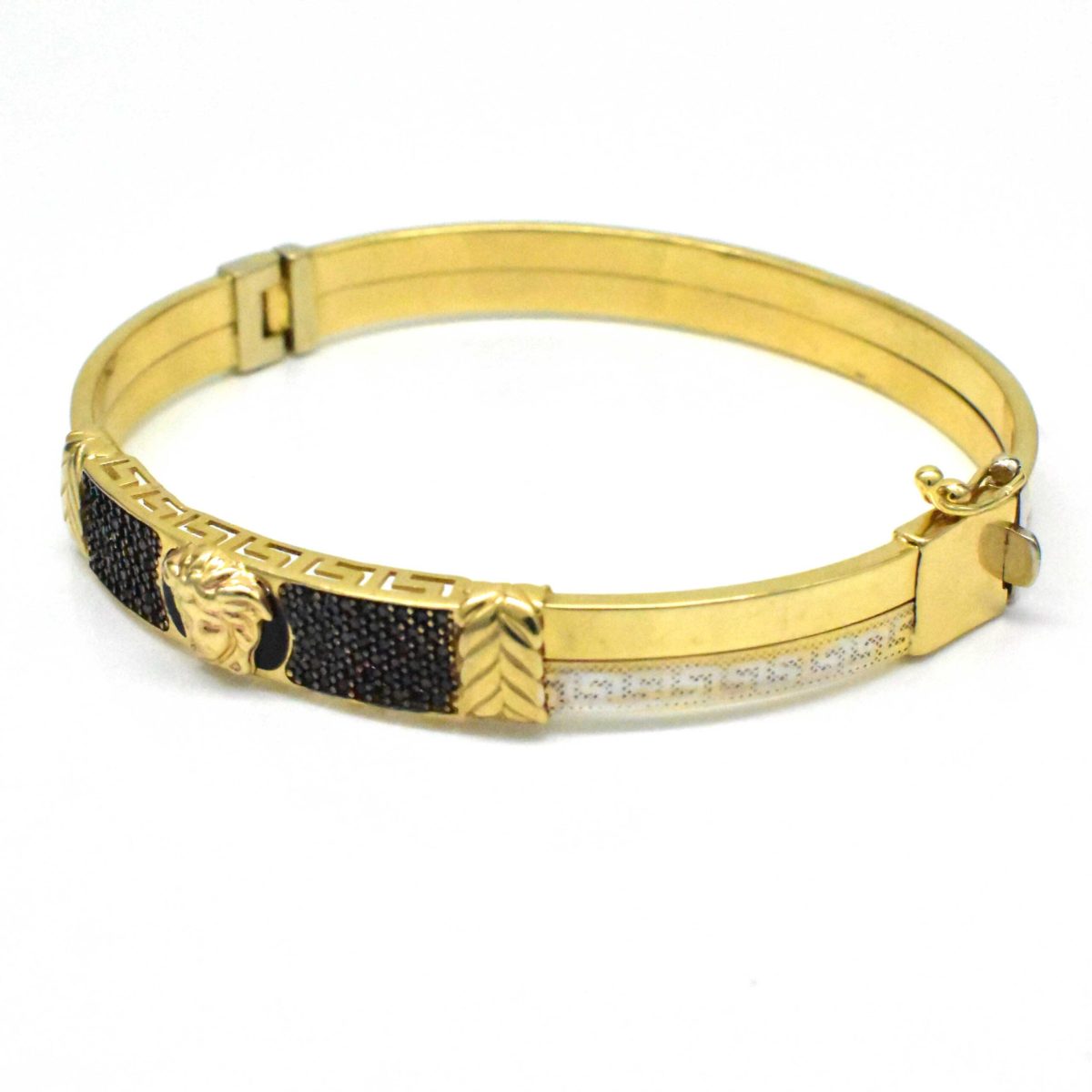 Мъжка златна гривна Medusa с черни камъни 14K – 17.62гр - Image 3