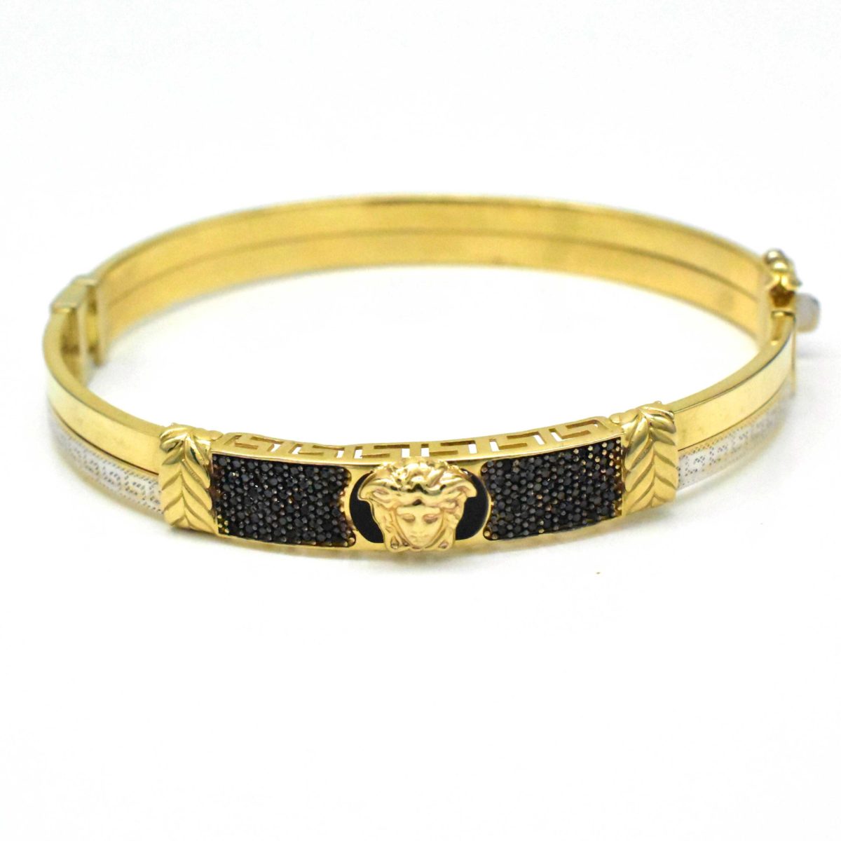 Мъжка златна гривна Medusa 14K с черни камъни