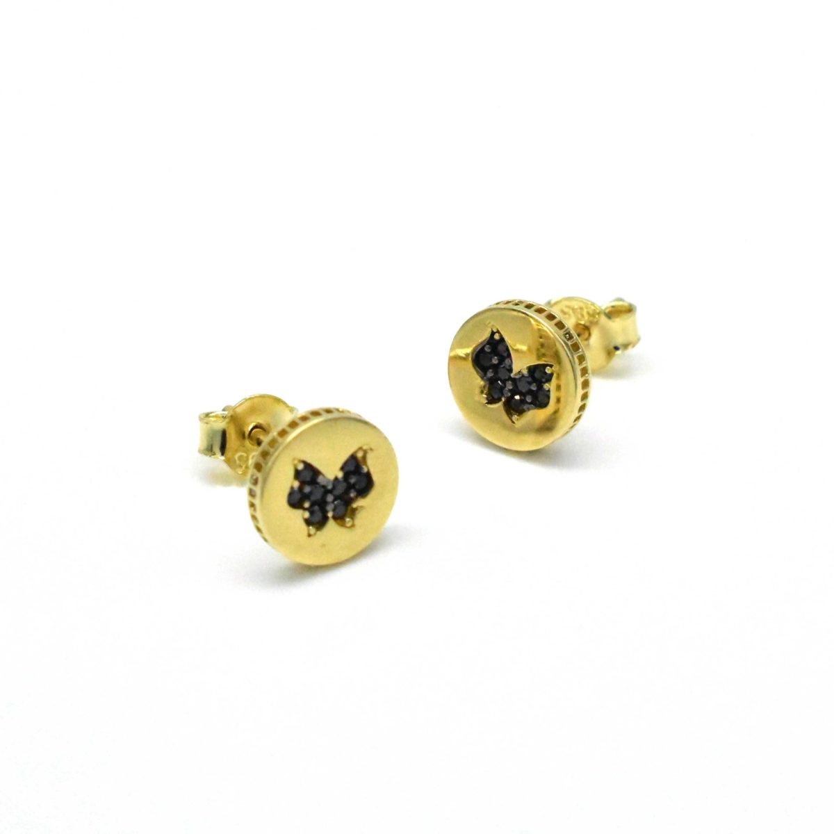златни обеци пеперуда черни камъни 14K Avangard Gold