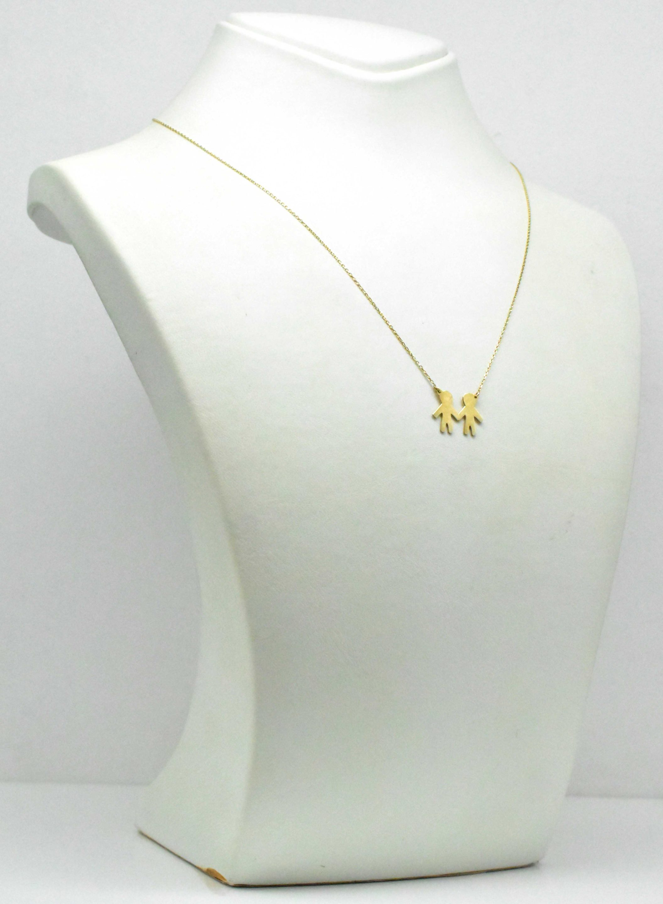 Дамско златно колие с две човечета 14K