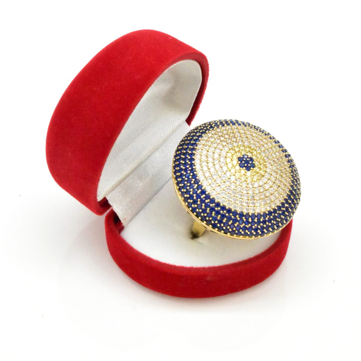Дамски златен пръстен Blue Eye 14K със сини цирконии