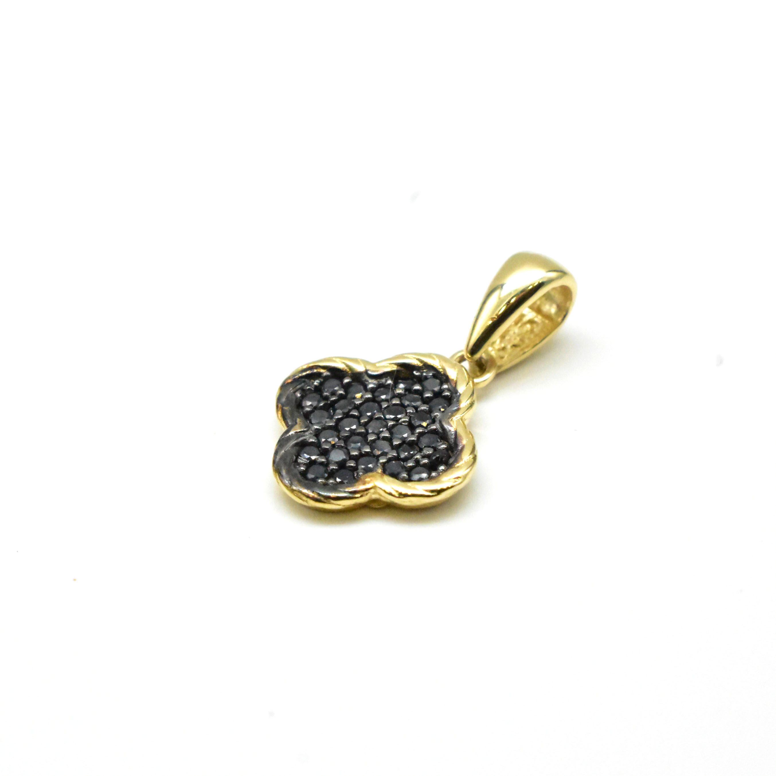 златна висулка clover черна 14K 585 с цирконии Avangard Gold