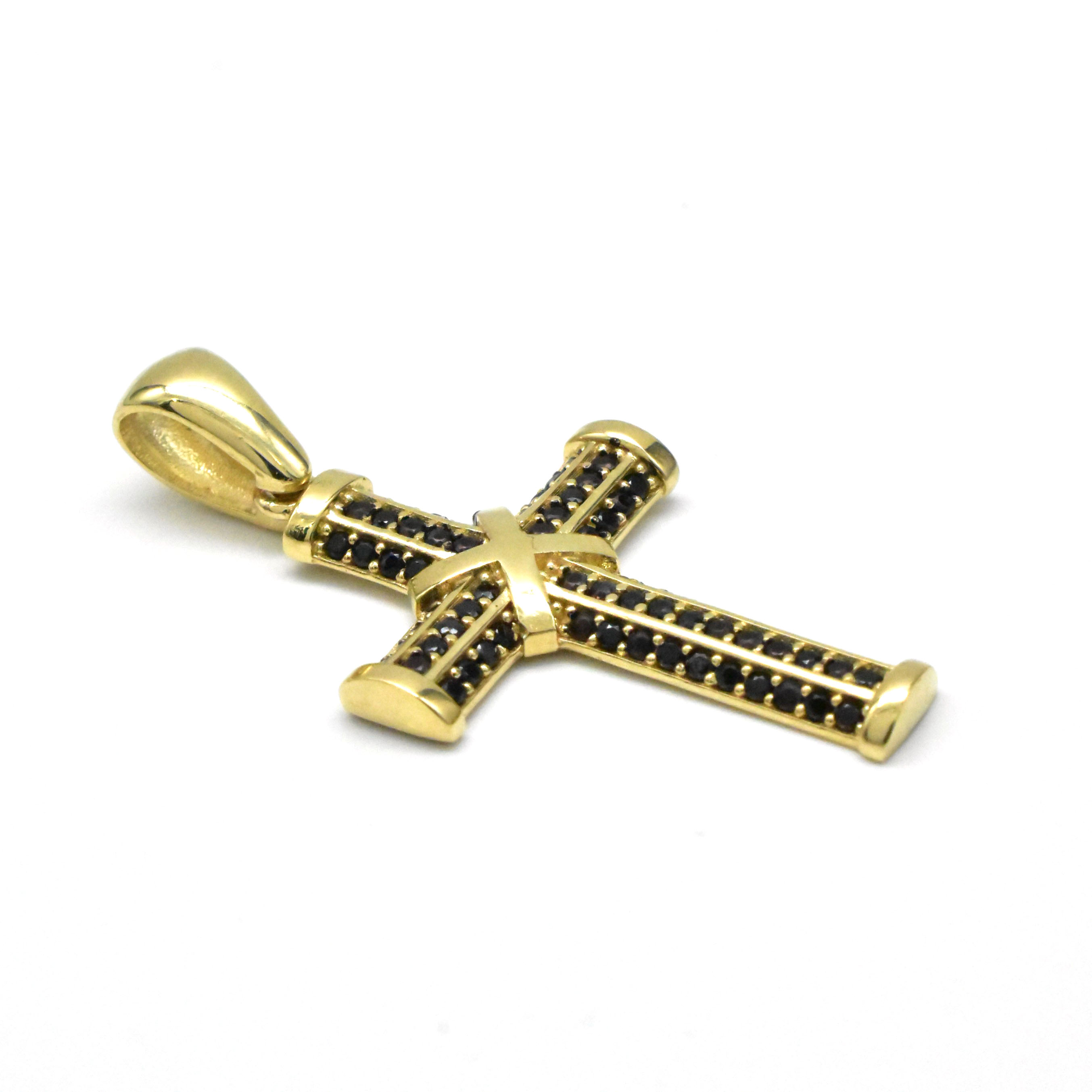 златна висулка кръст 14K с черни цирконии Avangard Gold