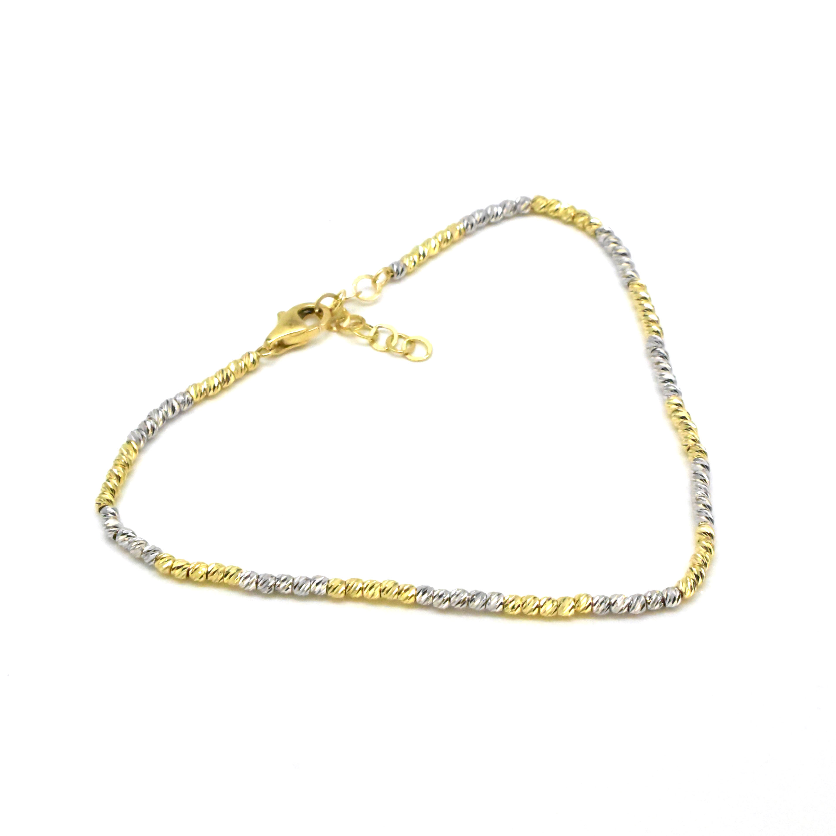 дамска златна гривна двуцветни релефни топчета 14K 585