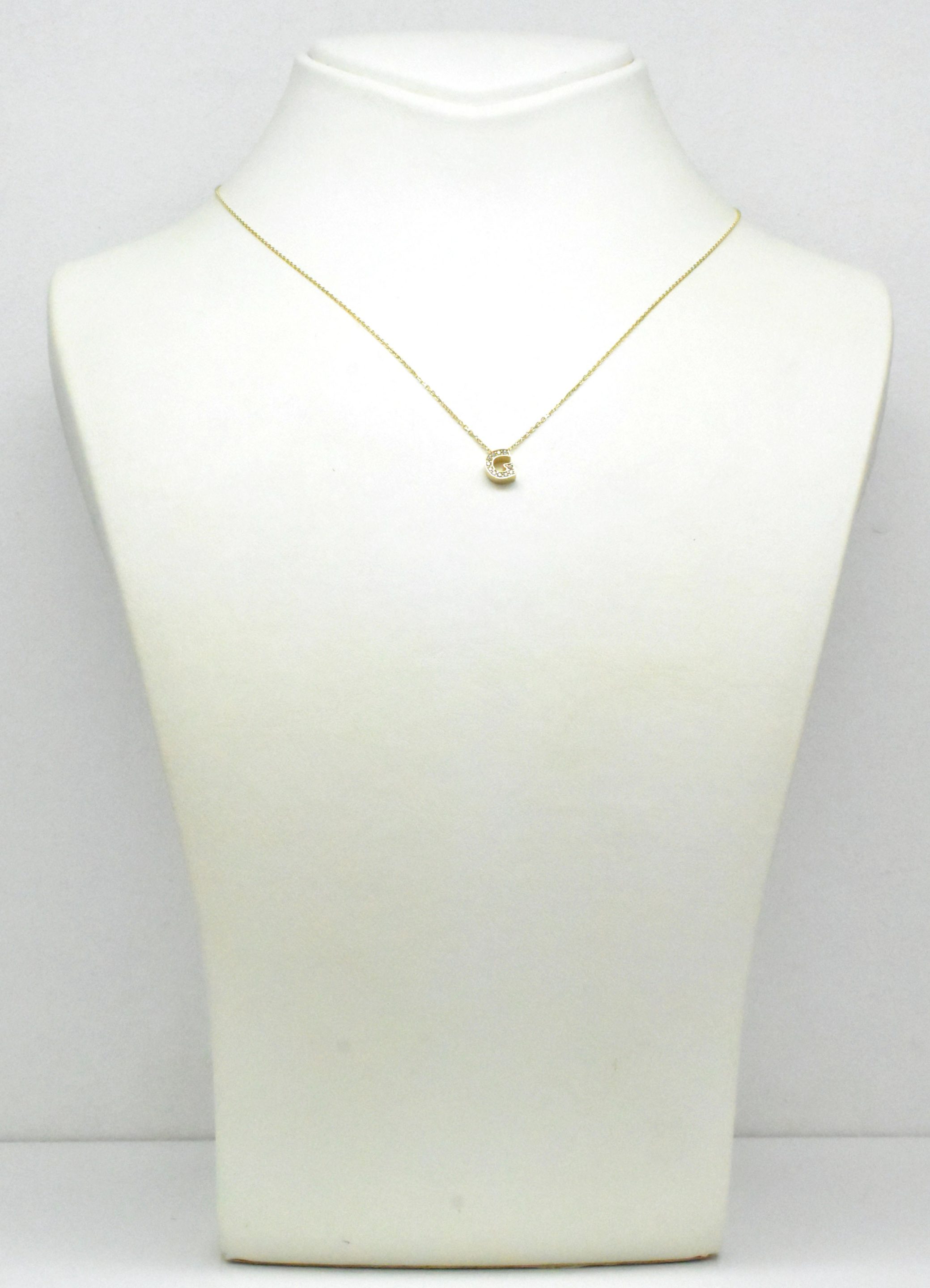 Дамско златно колие с буква G и цирконий 14K