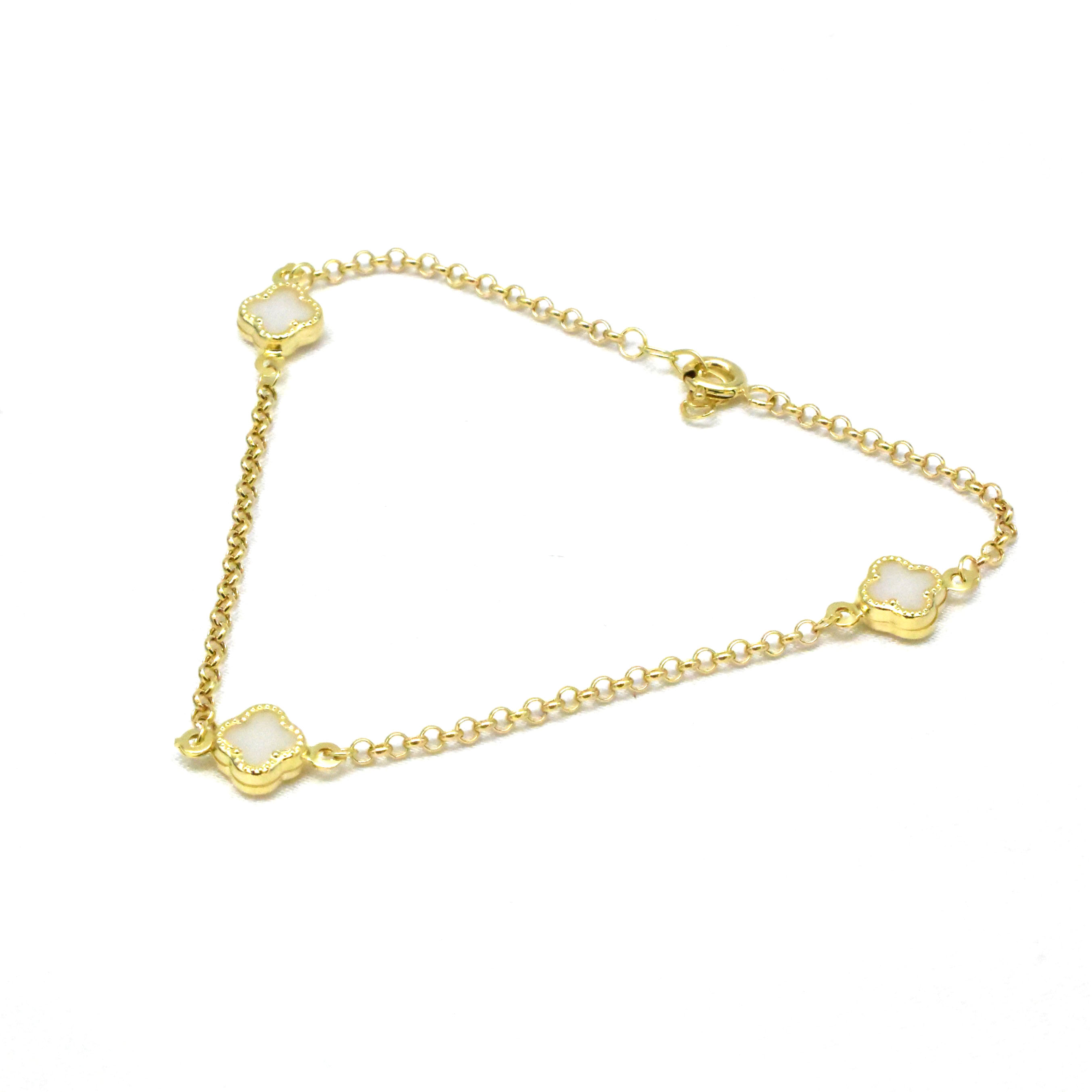 Златна гривна White Clover 14K с бели детелини