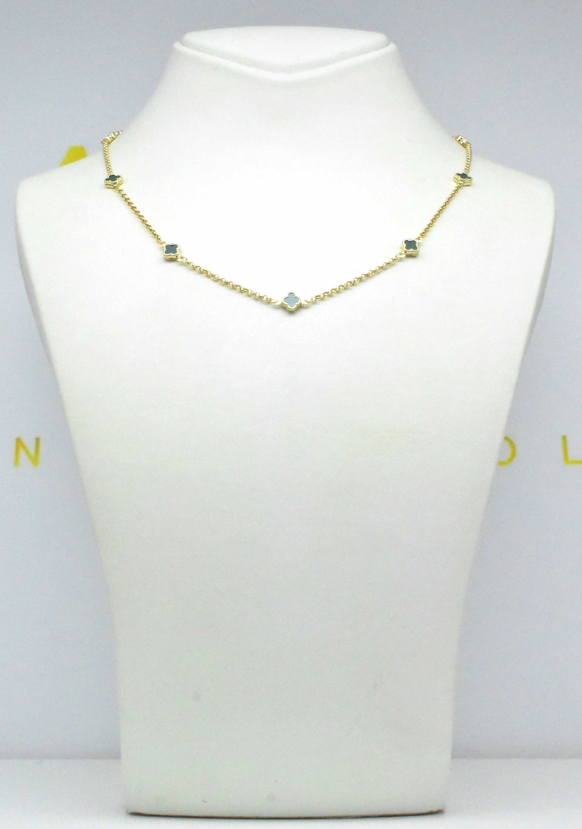 Златно колие Clover Green 14K с зелени детелини