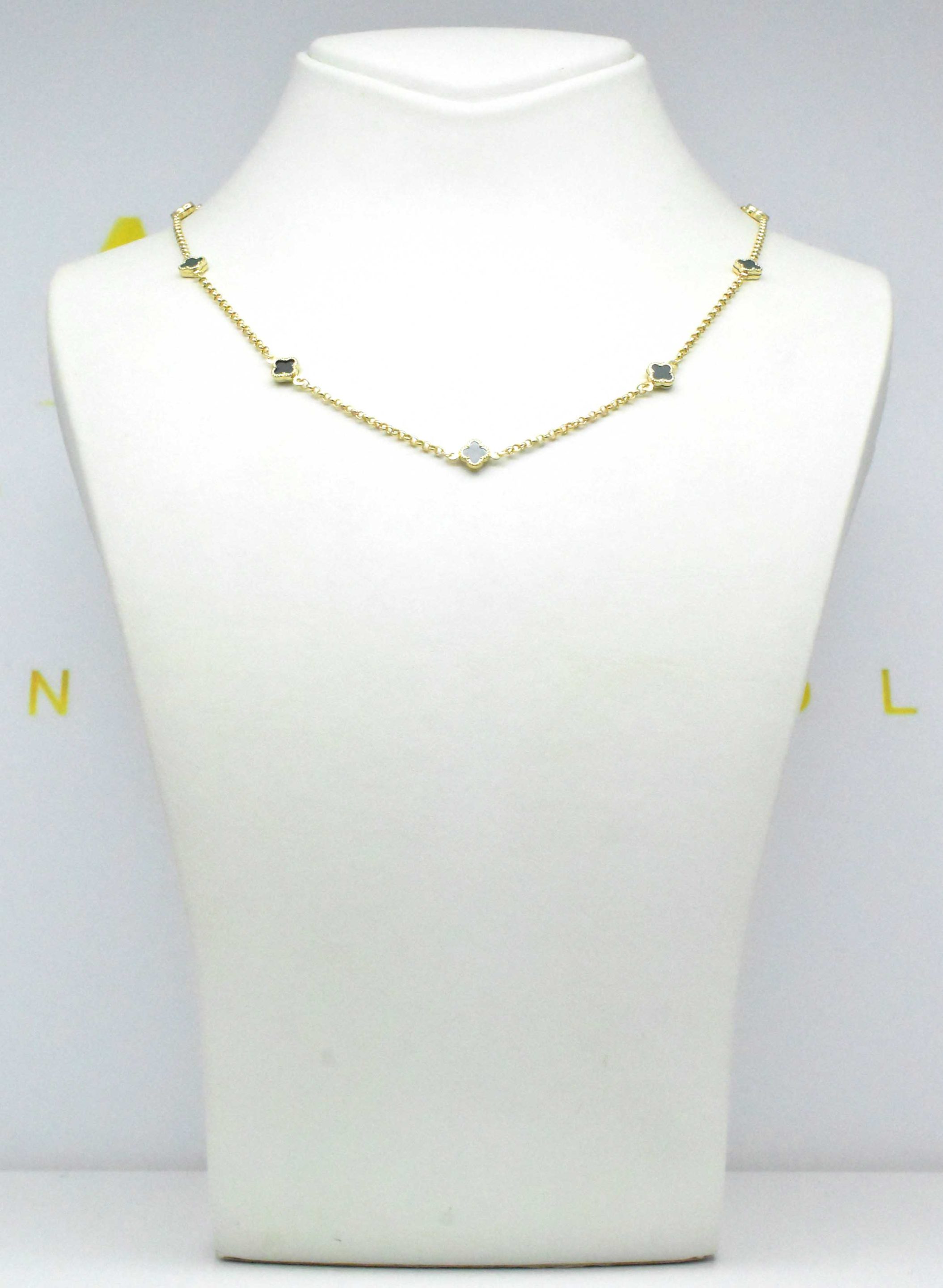 Златно колие Clover Green 14K 4.28гр с зелени детелини