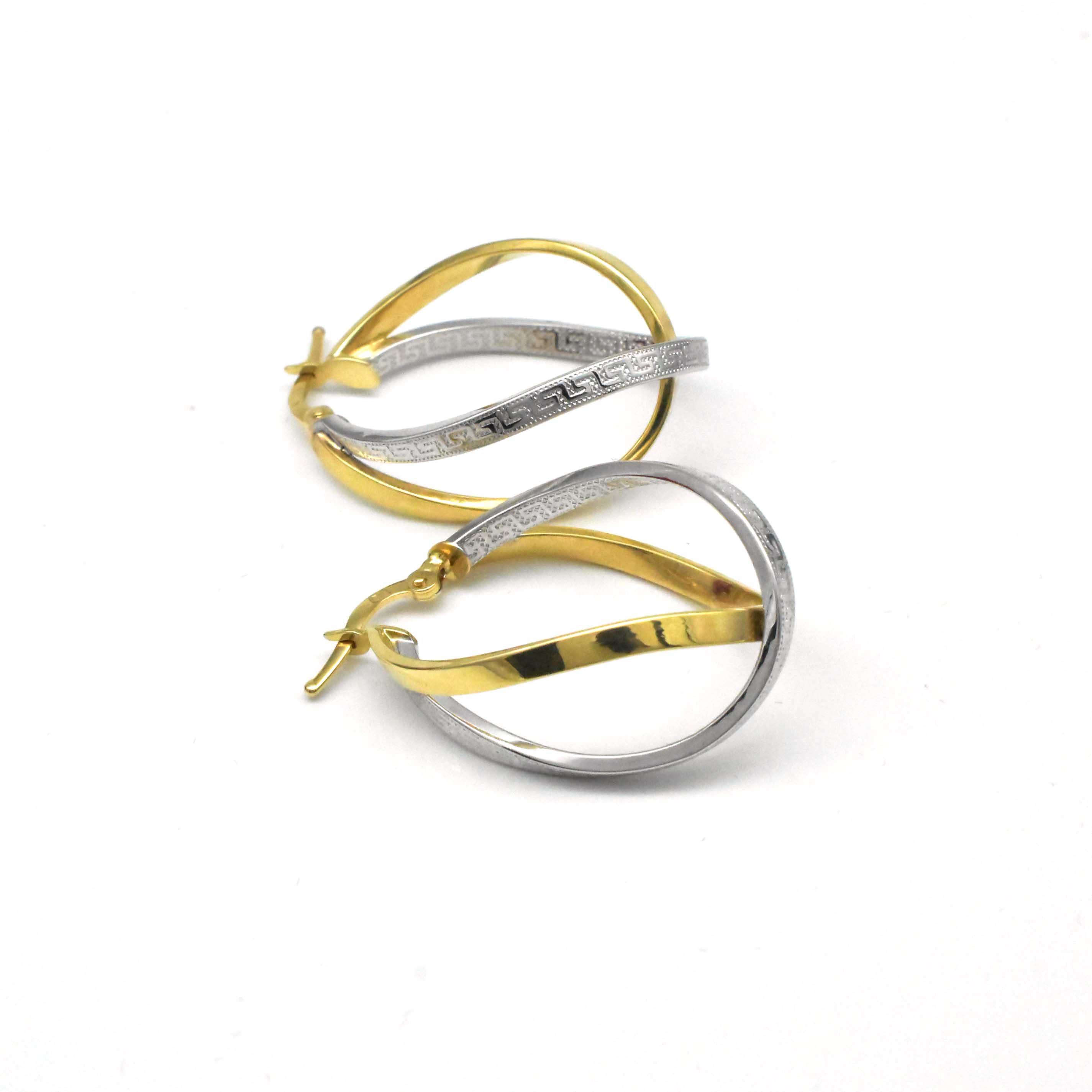 елегантни висящи златни обеци 14k двуцветни