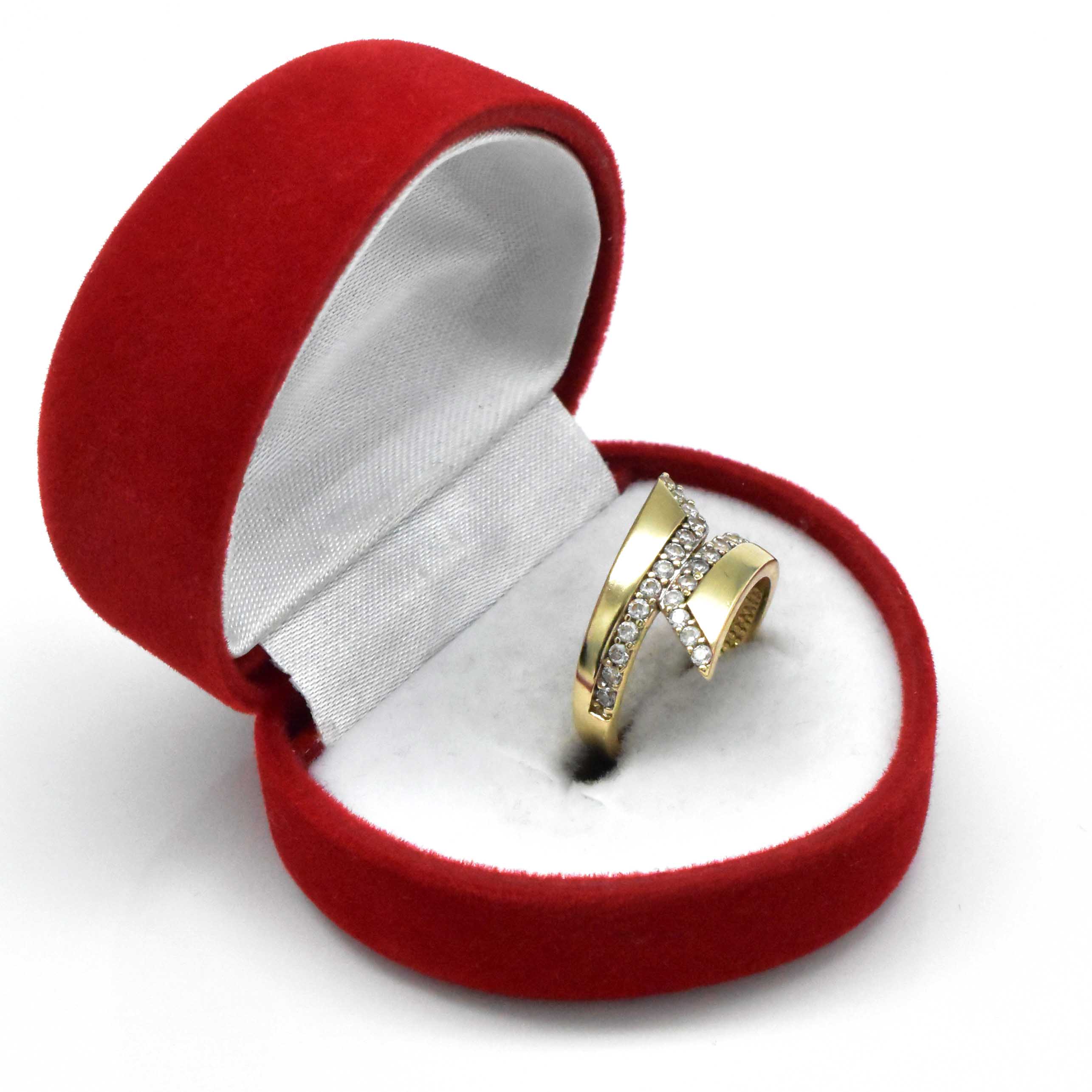 златен пръстен с цирконии кръстосан дизайн 14k