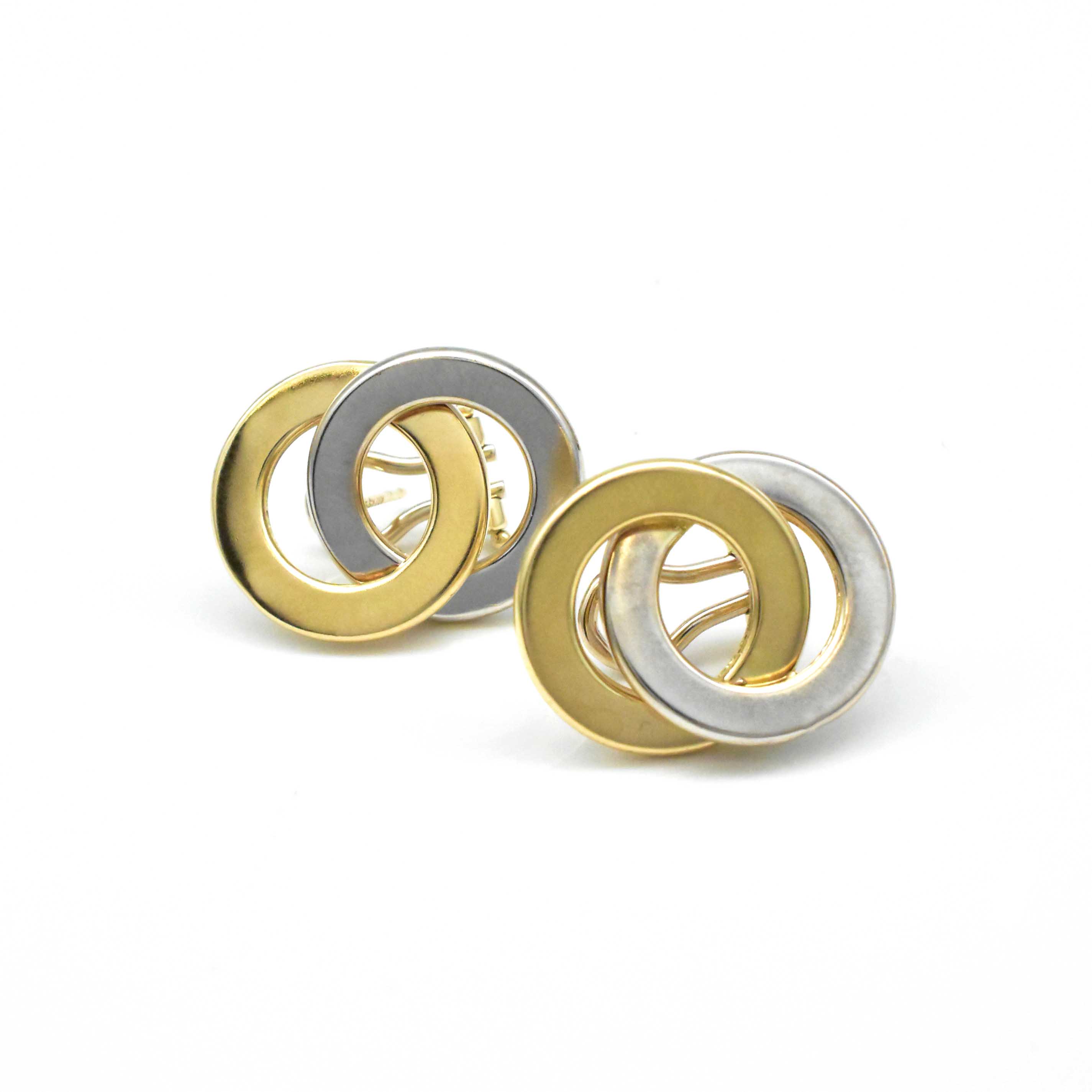 модерни златни обеци с два кръга 14k