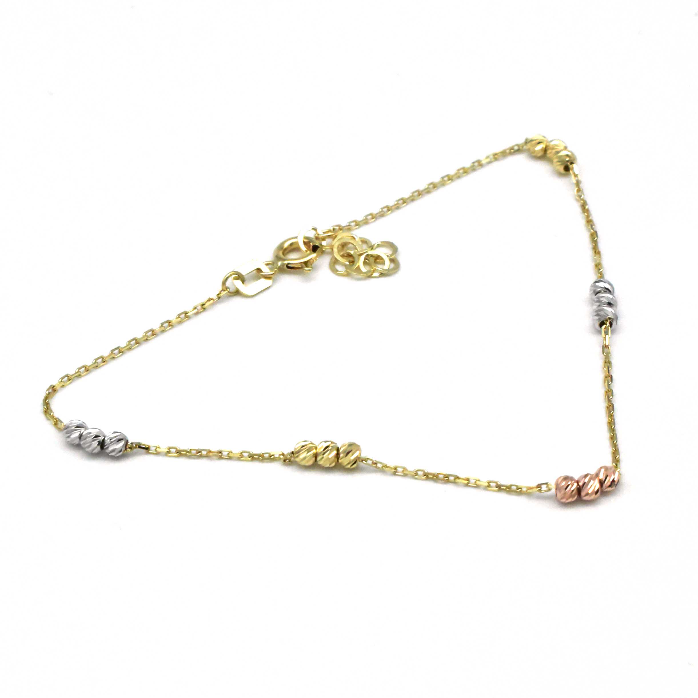 Дамска златна гривна с трицветни топчета 14K