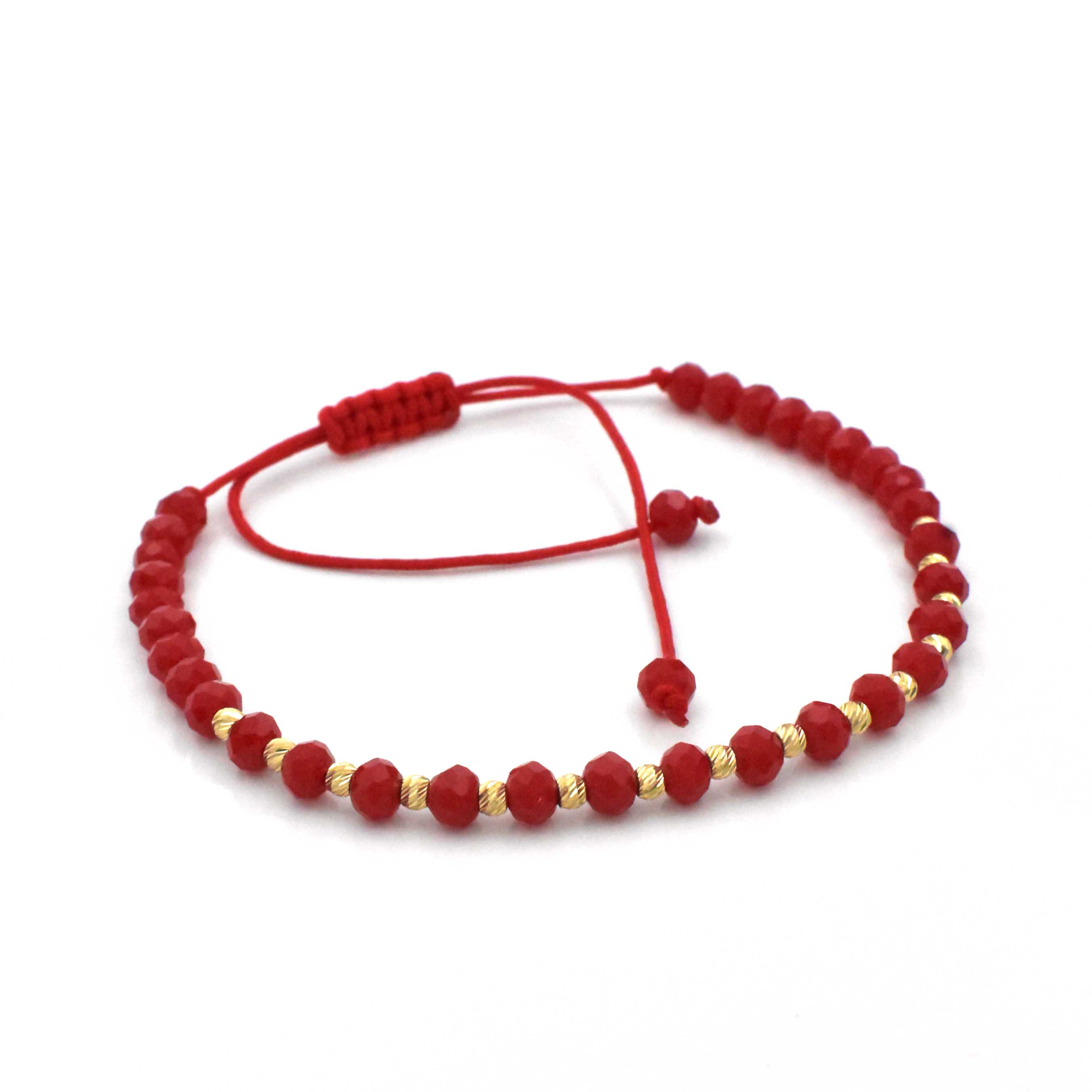 Гривна Lucky Red с червен оникс и златни топчета 14K