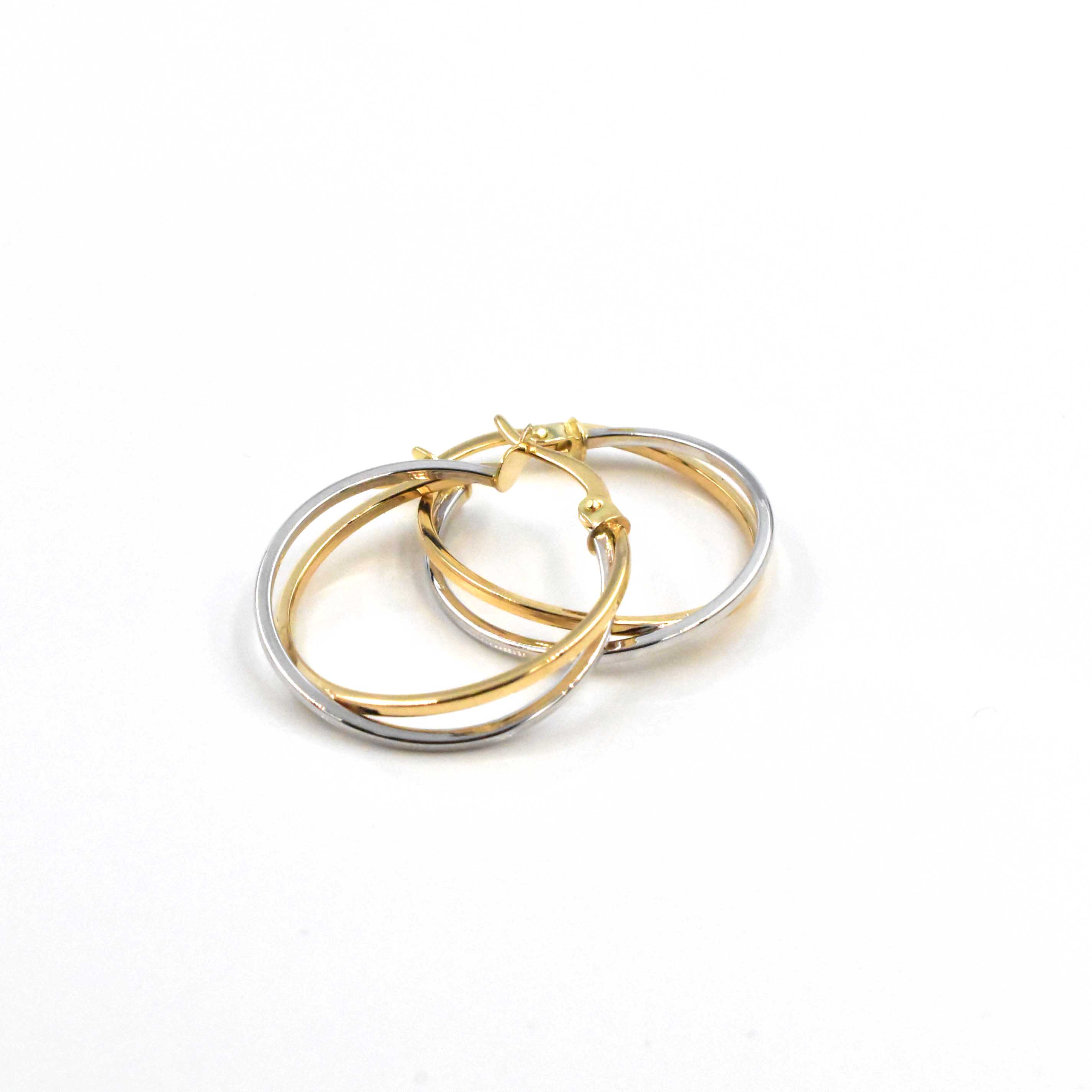 Двуцветни златни халки Double Ring с преплетен дизайн