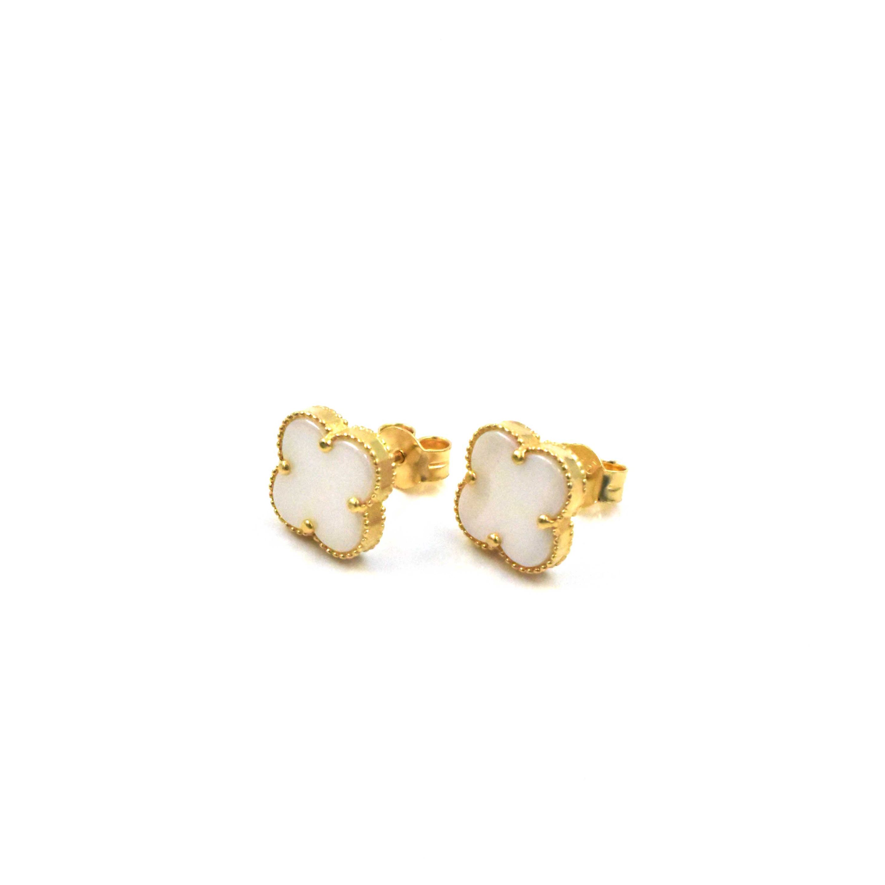 Дамски златни обеци Clover White 14К с бял седеф – 2.90 гр