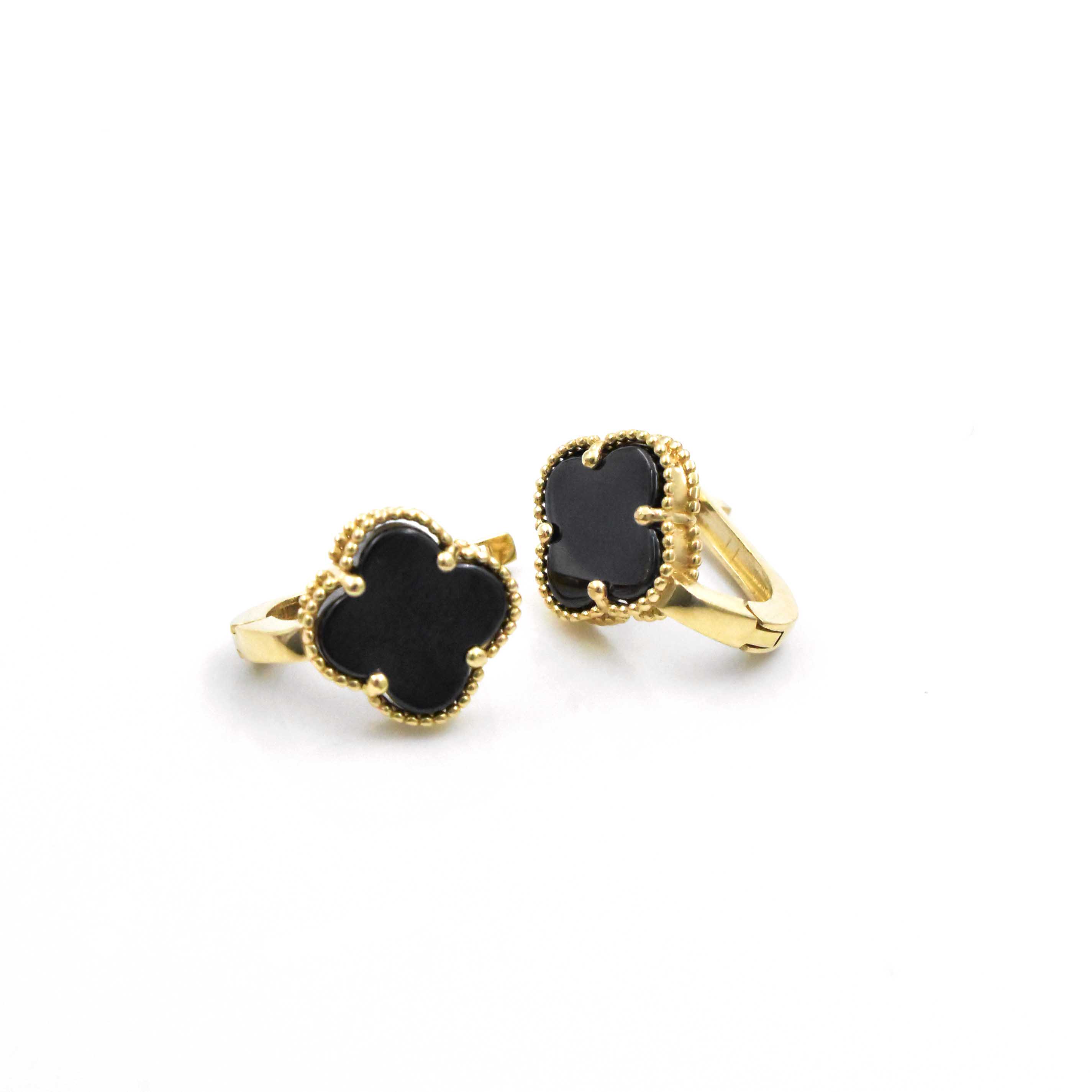 Дамски обеци Clover Black 14К с черна детелина