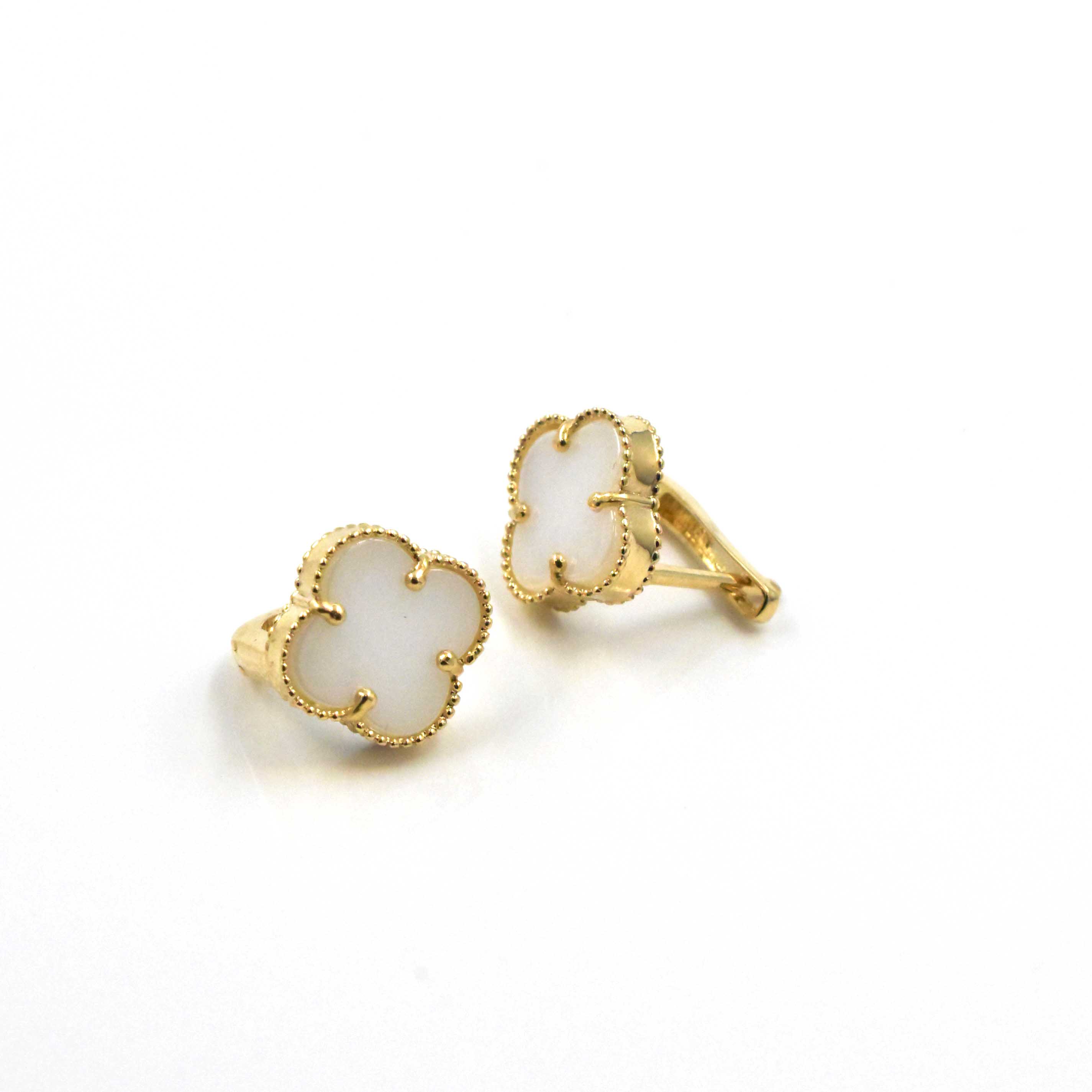 Clover White дамски ежедневни обеци 14К с бели детелини