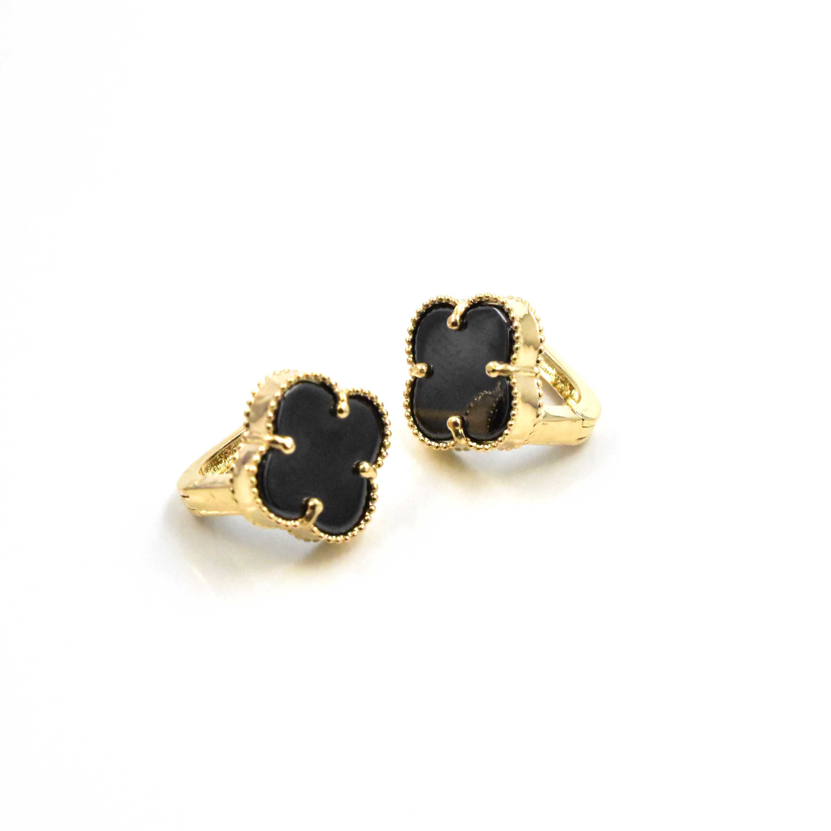 Clover Black дамски златни обеци 14К с черни детелини