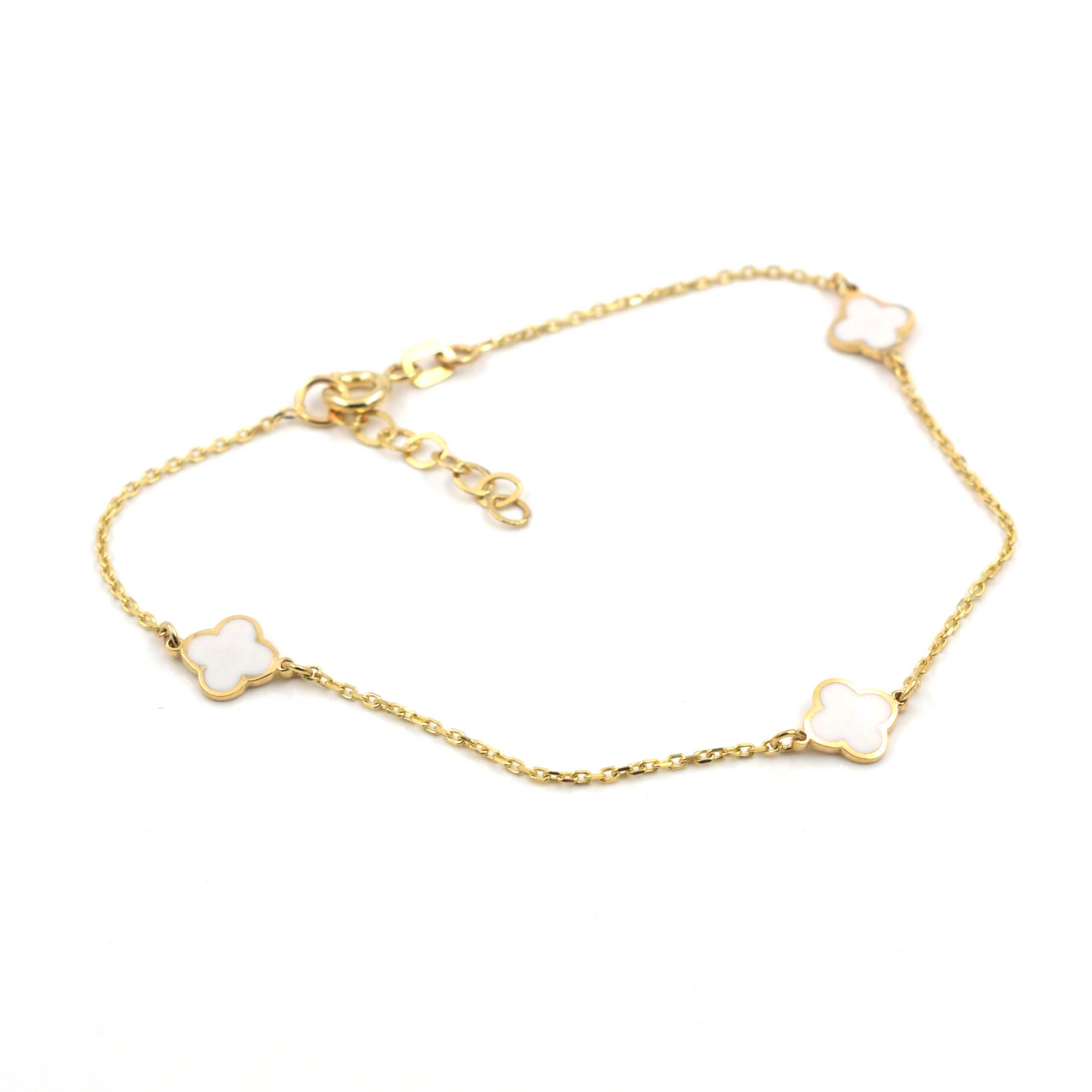Гривна Clover White от 14К злато с три детелини